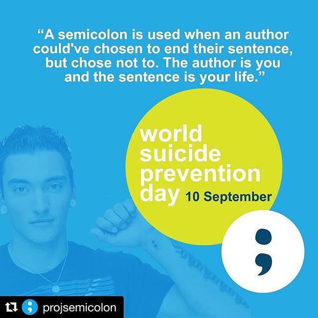 I'm sure many of you have seen this before, but it's worth sharing again and again 💜💙. #Repost @projsemicolon (@get_repost)
・・・
World Suicide Prevention Day - September 10th - is for anyone struggling with mental health, supporting someone who struggles or lost someone to suicide. Your story isn't over and your life matters!
#projectsemicolon #worldsuicidepreventionday #depression #suicidepreventionday